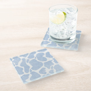 Simple Blue White Large Cow Spots Animal Pattern Glass Coaster