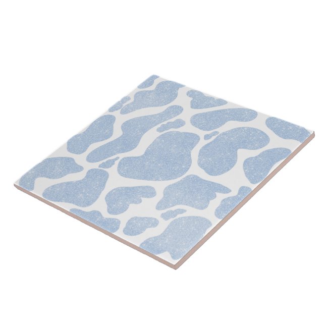 Simple Blue White Large Cow Spots Animal Pattern Tile (Side)