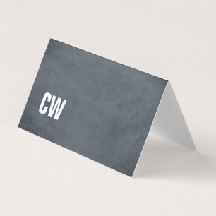 Simple Blue White Monogram Folded Business Card