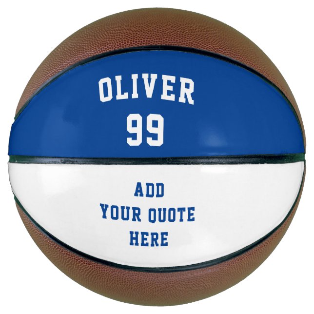 Simple Blue White Name Number Quote Basketball (Front)