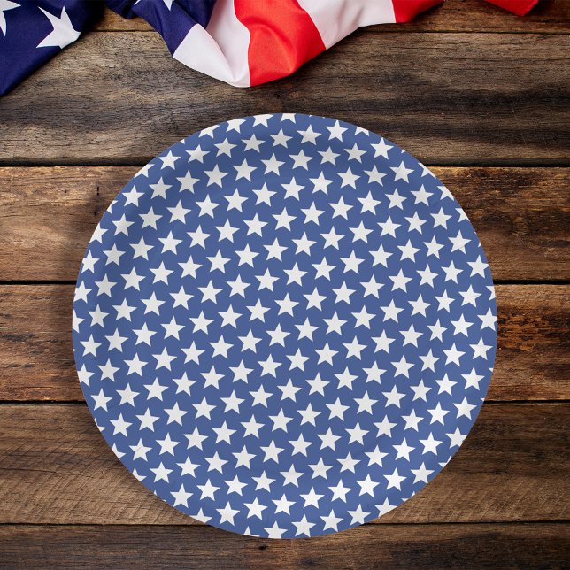 Simple Blue White Patriotic Pattern Minimalist  Paper Plate (Creator Uploaded)