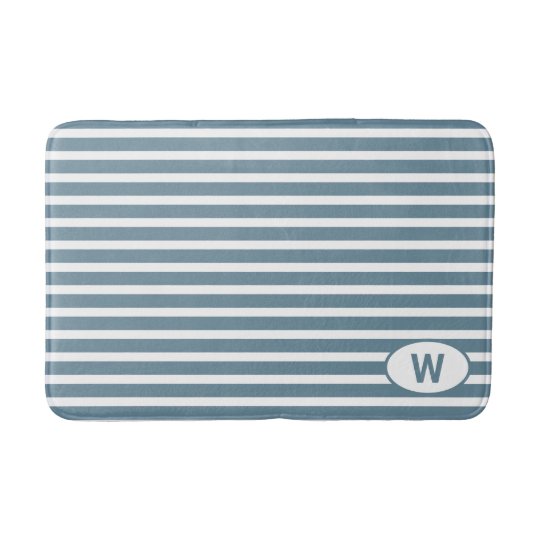 Simple Blue White Striped Monogrammed Bath Mat Zazzle Co Uk