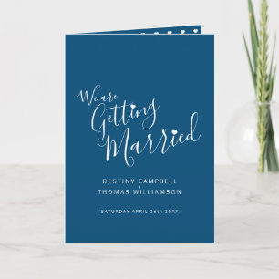 Simple blue white text heart photo folded wedding invitation