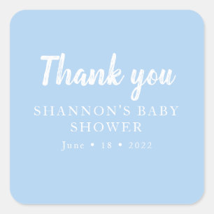 Simple Blue  White Thank You Baby Shower for Boys  Square Sticker