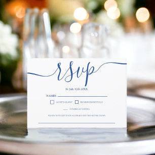 Simple blue white wedding rsvp monogram card