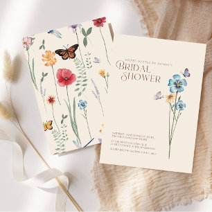 Simple Blue Wildflower Butterflies Bridal Shower Invitation