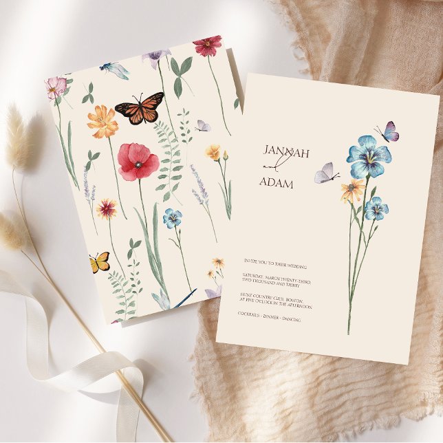 Simple Blue Wildflower Butterflies Floral Wedding Invitation (Simple Blue Wildflower Butterflies Floral Wedding Invitation)