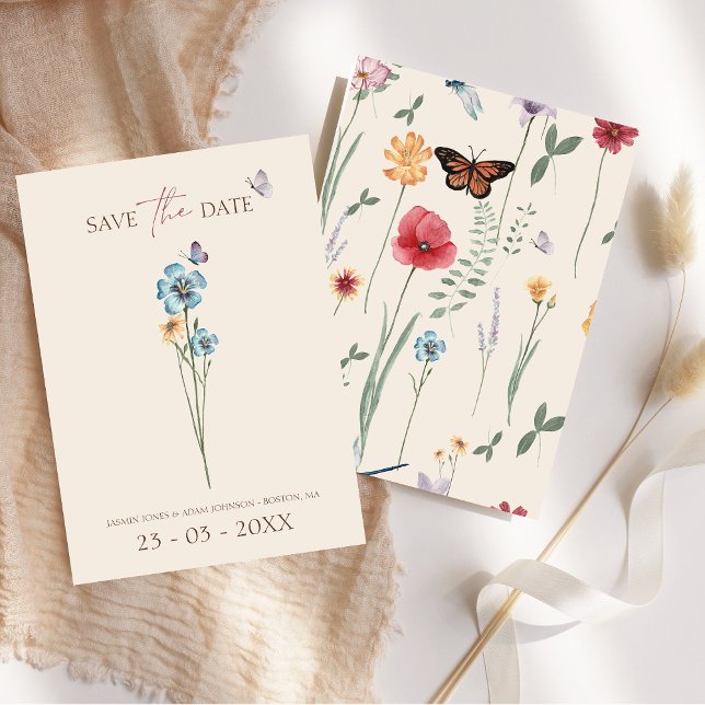 Simple Blue Wildflower Butterfly Floral Wedding  Save The Date (Simple Blue Wildflower Butterfly Floral Wedding Save The Date)