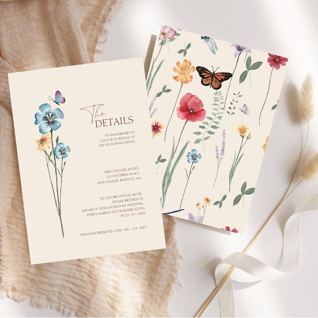 Simple Blue Wildflower Butterfly Wedding Details Enclosure Card (Simple Blue Wildflower Butterfly Wedding Details Enclosure Card)