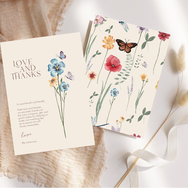 Simple Blue Wildflower Love And Thanks Wedding Thank You Card (Simple Blue Wildflower Love And Thanks Wedding Thank You Card)