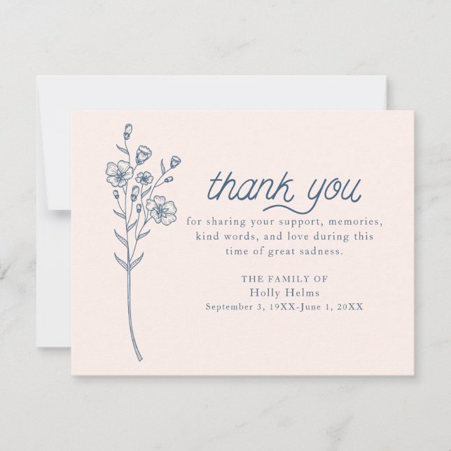 Simple Blue Wildflower Sympathy Thank You Notecard (Front)