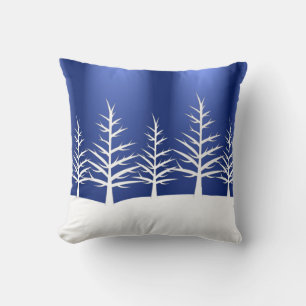 Simple Blue Winter Christmas Trees Cushion