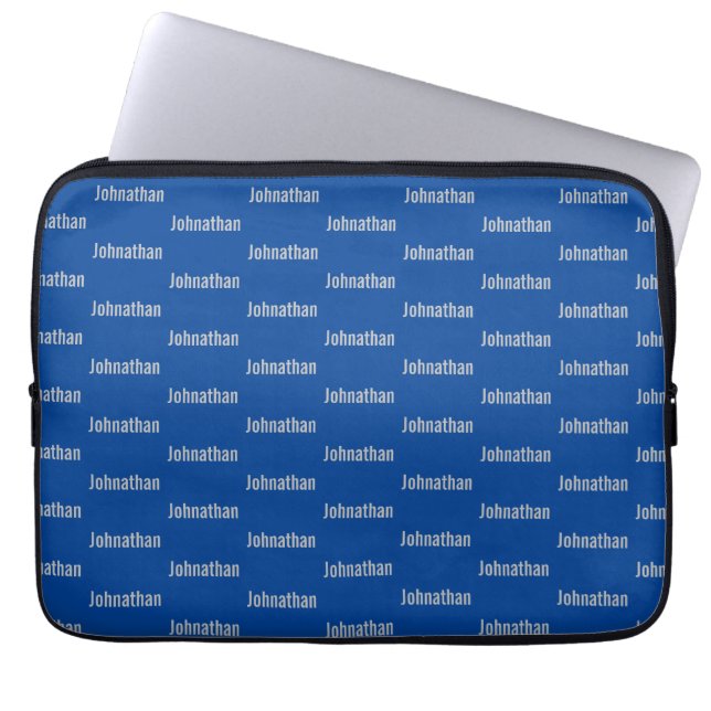 Simple Blue with Grey Name Pattern Laptop Sleeve (Front)