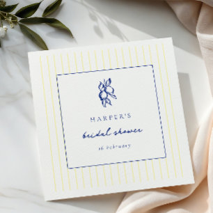 Simple Blue & Yellow Doodle Lemons Bridal Shower Napkin