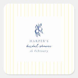 Simple Blue & Yellow Lemons Bridal Shower Favour Square Sticker