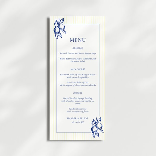 Simple Blue & Yellow Lemons Wedding Menu (Creator Uploaded)