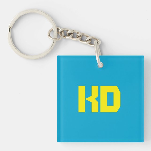 Simple Blue Yellow Monogrammed Key Ring (Front)