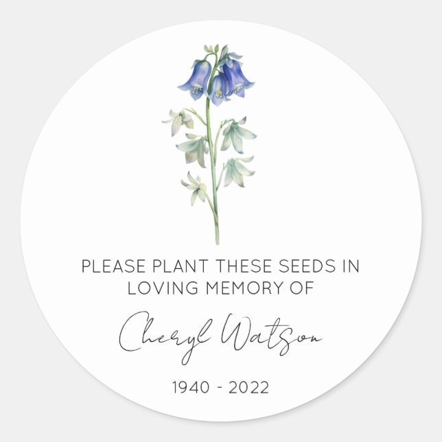 Simple Bluebell Memorial Seed Packet Classic Round Sticker (Front)