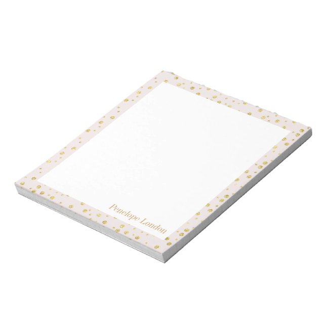 Simple Blush and Gold Polka Dots Monogrammed Notepad (Rotated)