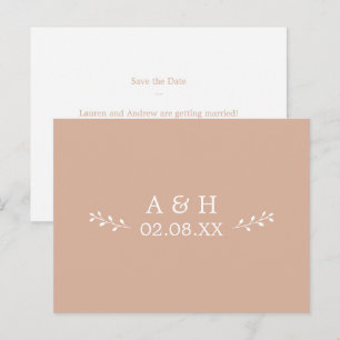 Simple Blush Botanical Monogram Save the Date  Postcard