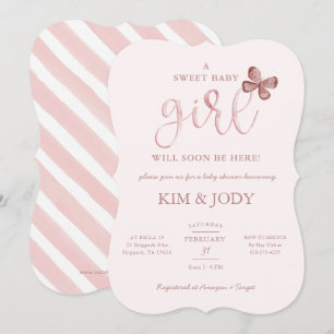 Simple Blush Butterfly Baby Girl Shower Invitation