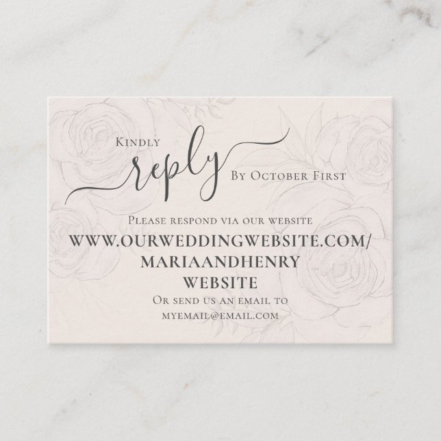 Simple Blush Floral Calligraphy Script | QR Code  Enclosure Card (Front)