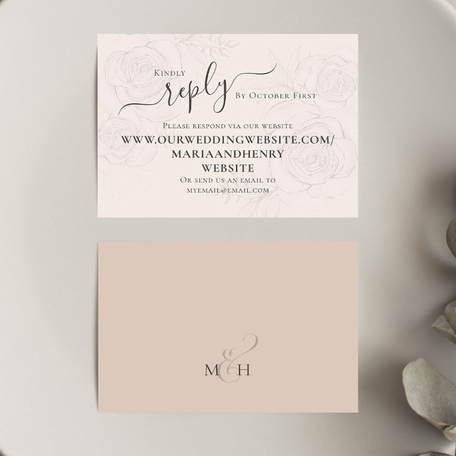Simple Blush Floral Calligraphy Script | QR Code  Enclosure Card (Blush pink wedding reply card.)