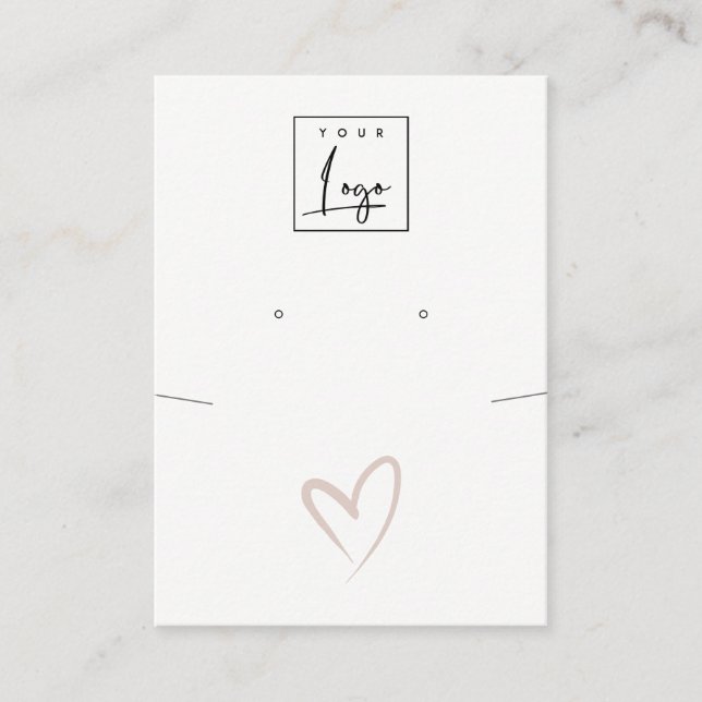 Simple Blush Heart Necklace Earring Logo Display Business Card (Front)