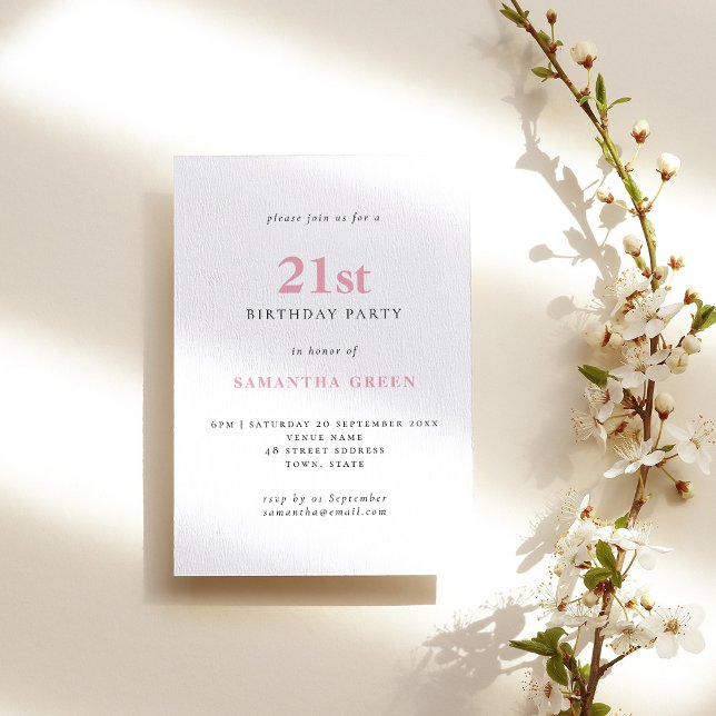 Simple Blush Pink 21st Birthday Invitation (Creator Uploaded)