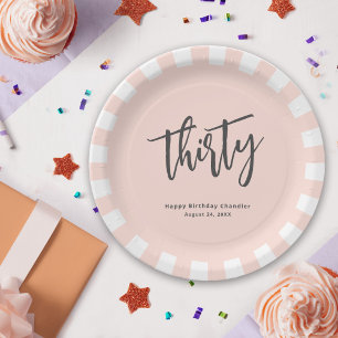 Simple Blush Pink 30th Birthday Party Paper Plate