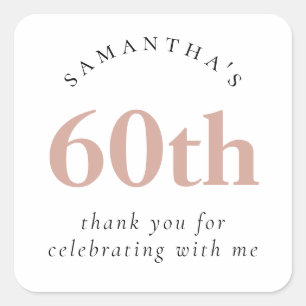 Simple Blush Pink 60th Party Thank You Square Sticker