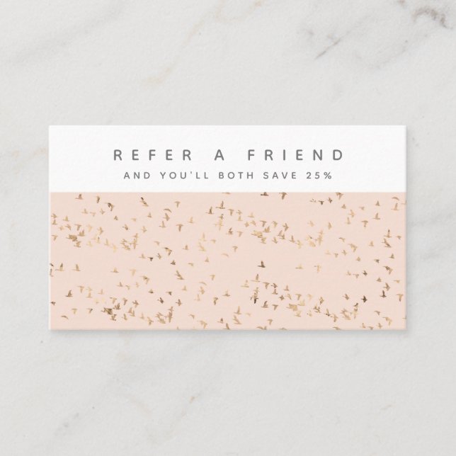 Simple Blush Pink and Gold Peach Personalised Referral Card (Front)