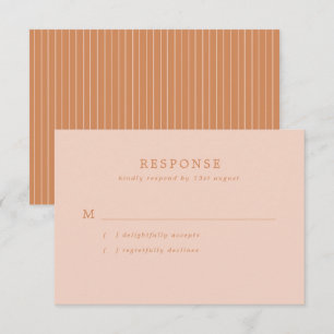 Simple Blush Pink and Terracotta Stripes Wedding RSVP Card