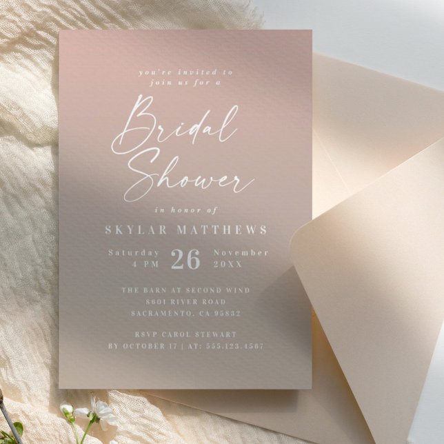 Simple Blush Pink & Beige Ombre Bridal Shower Invitation (Creator Uploaded)