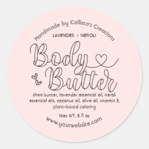 Simple Blush Pink Black Heart Handmade Body Butter Classic Round Sticker