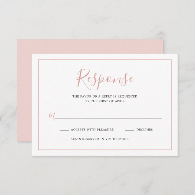 Simple Blush Pink Border Elegant Wedding RSVP Card (Front/Back)