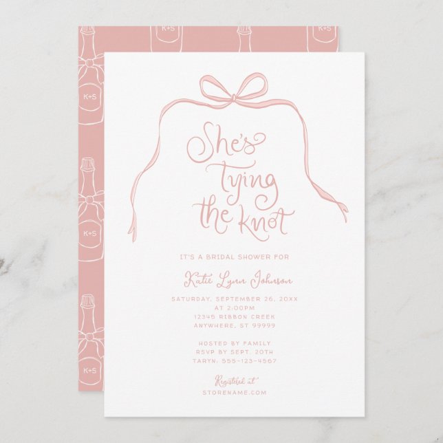 Simple Blush Pink Bow Bridal Shower Invitation (Front/Back)