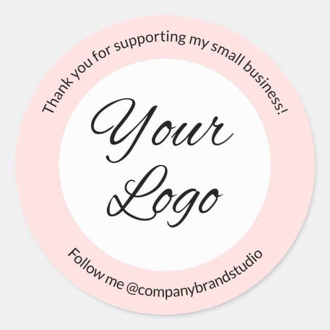 Simple Blush Pink Custom Add Business Logo Classic Round Sticker (Front)