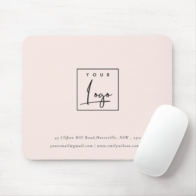 Simple Blush Pink Custom Promotional Business Logo Mouse Mat (With Mouse)