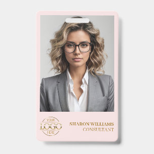 Simple Blush Pink Employee Photo & Company Logo ID Badge