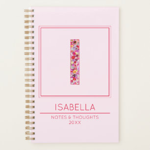 Simple Blush Pink Floral Monogram Letter I Planner