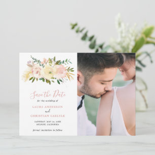 Simple Blush Pink Floral Photo Elegant Wedding Save The Date