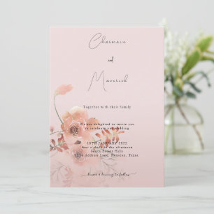 Simple Blush Pink Floral Water Colour Wedding Invitation