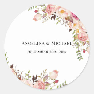 Simple Blush Pink Floral Wedding Classic Round Sticker