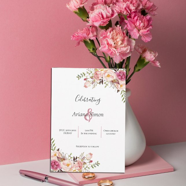 Simple Blush Pink Floral Wedding Invitation (Creator Uploaded)