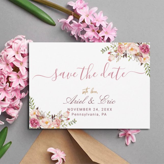 Simple Blush Pink Floral Wedding Save The Date (Creator Uploaded)