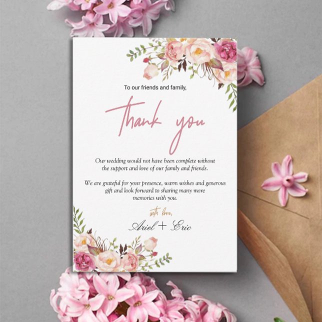 Simple Blush Pink Floral Wedding Thank You Card (Creator Uploaded)