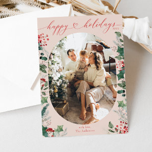 Simple Blush Pink Foliage Photo  Holiday Card