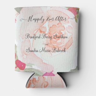 Simple Blush Pink Fushia Floral Wedding favour Can Cooler