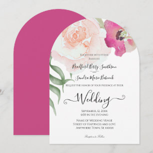 Simple Blush Pink Fushia Floral Wedding invitation